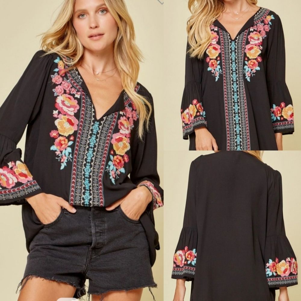 Black Embroidered Blouse S M L